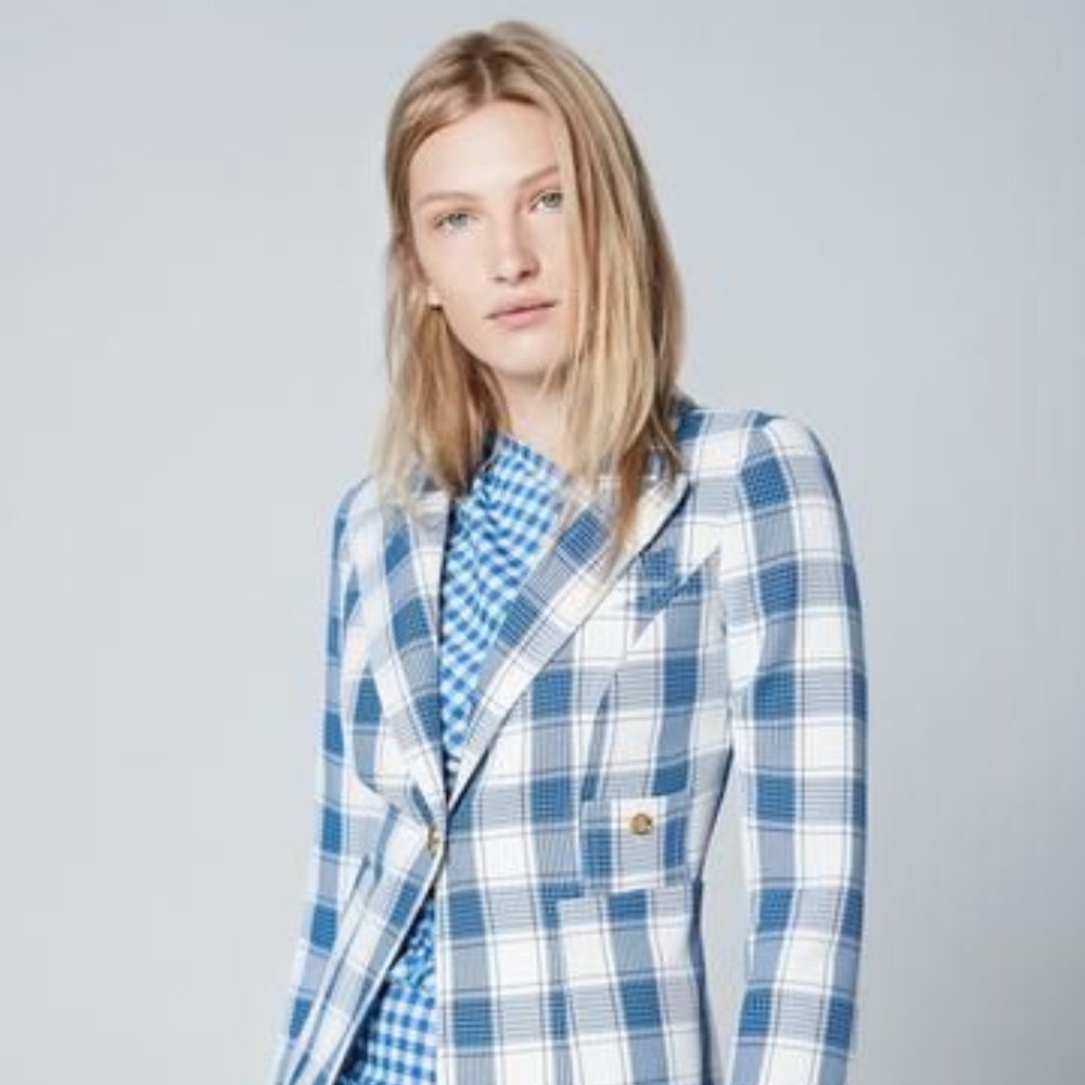 SMYTHE Duchess Blazer, Pacific Blue Check | NWT
